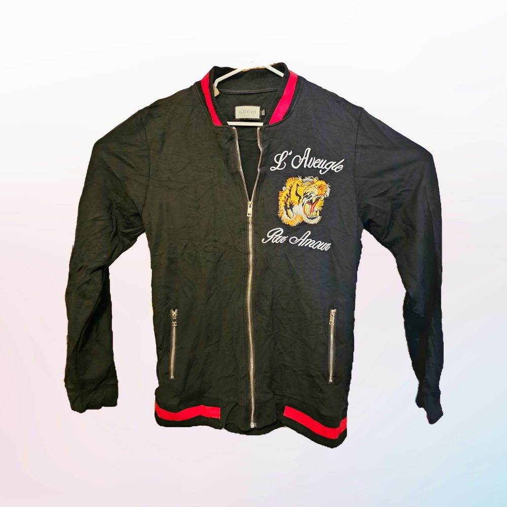 Gucci L'aveugle Par Amour Black & Red Jacket Men's Size XXXL 3XL Tiger Bomber